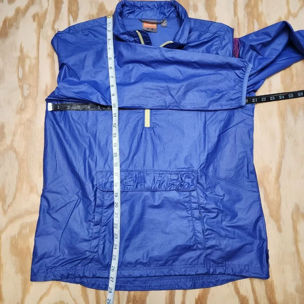 Merrell Womens M Rain Jacket Blue‎ Lightweight Button Zip Pockets Cinch Waist